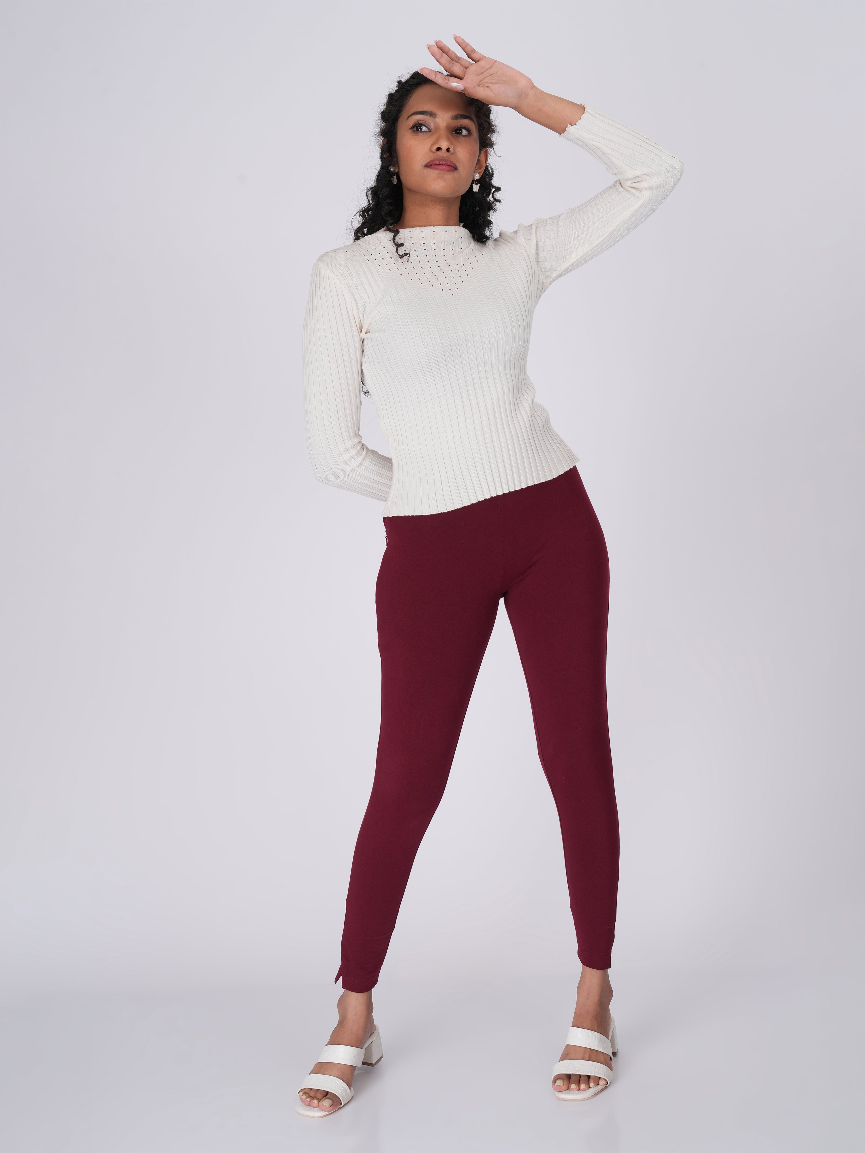 Movease 7/8 Maroon Leggings (Ankle Length Leggings)