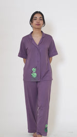 Load and play video in Gallery viewer, comfy sleepwear, woman sleeping clothes, night pajama set for ladies, sleepwear women, cute night suit for women, top and pant set for women, cord set for women, co-ord set designs, trendy cord set dress
